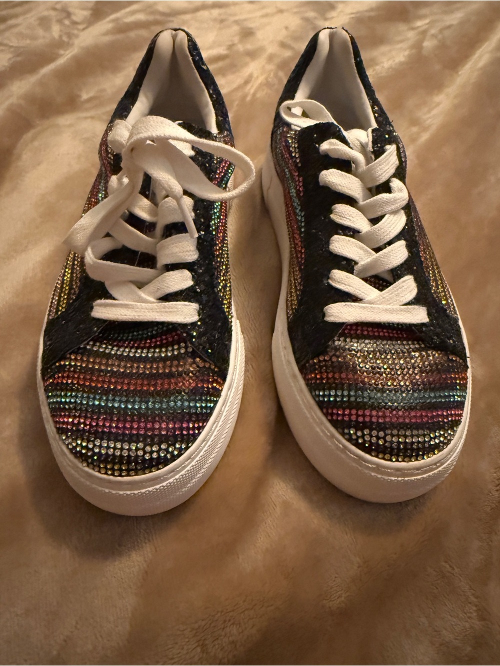 Betsey Johnson Multicolor Rhinestone Stripe Sneakers with White Laces